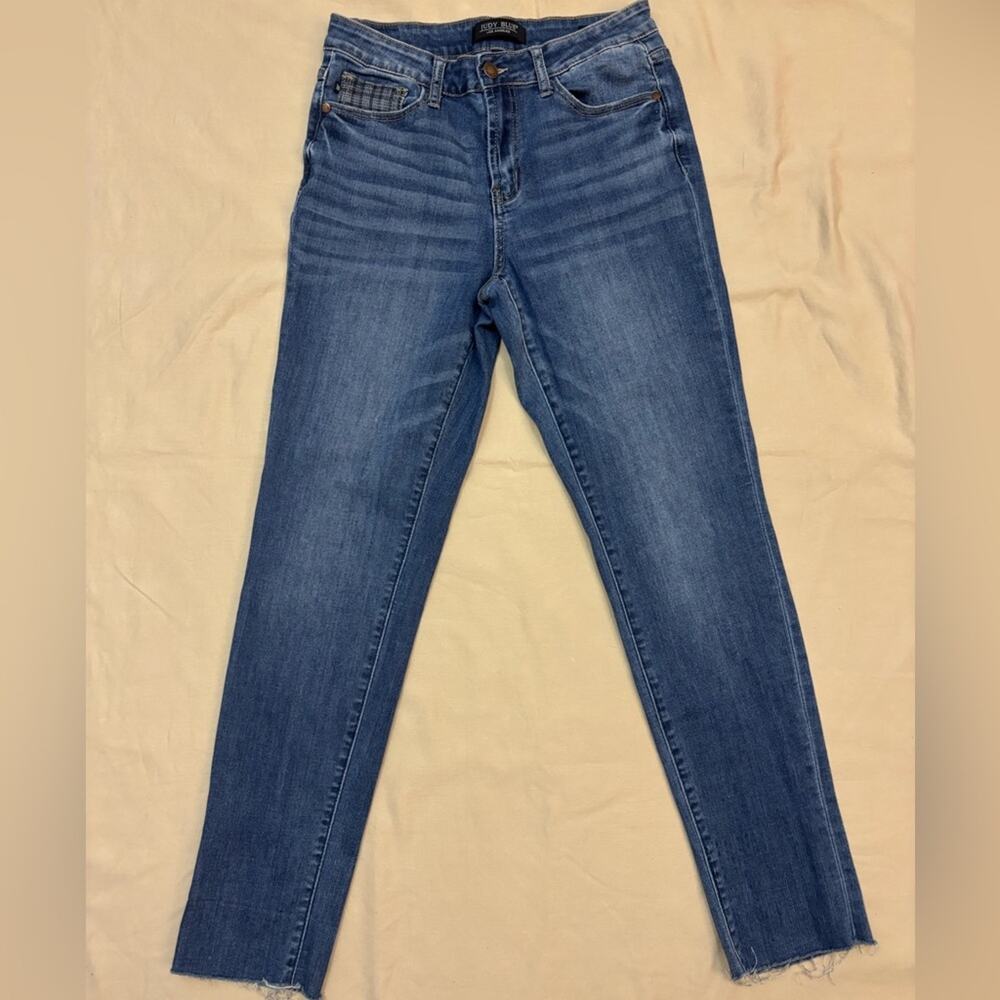 Judy Blue Women's Plaid Cuff Mid Rise Slim Fit Jeans Size 28 / 7